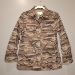 Caslon Camo Print Embroidered Details Jacket, Women's Size XS Petite, Multi
